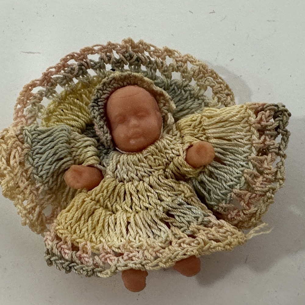 Vintage Plastic Baby Pin Brooch With Knot Outfit
